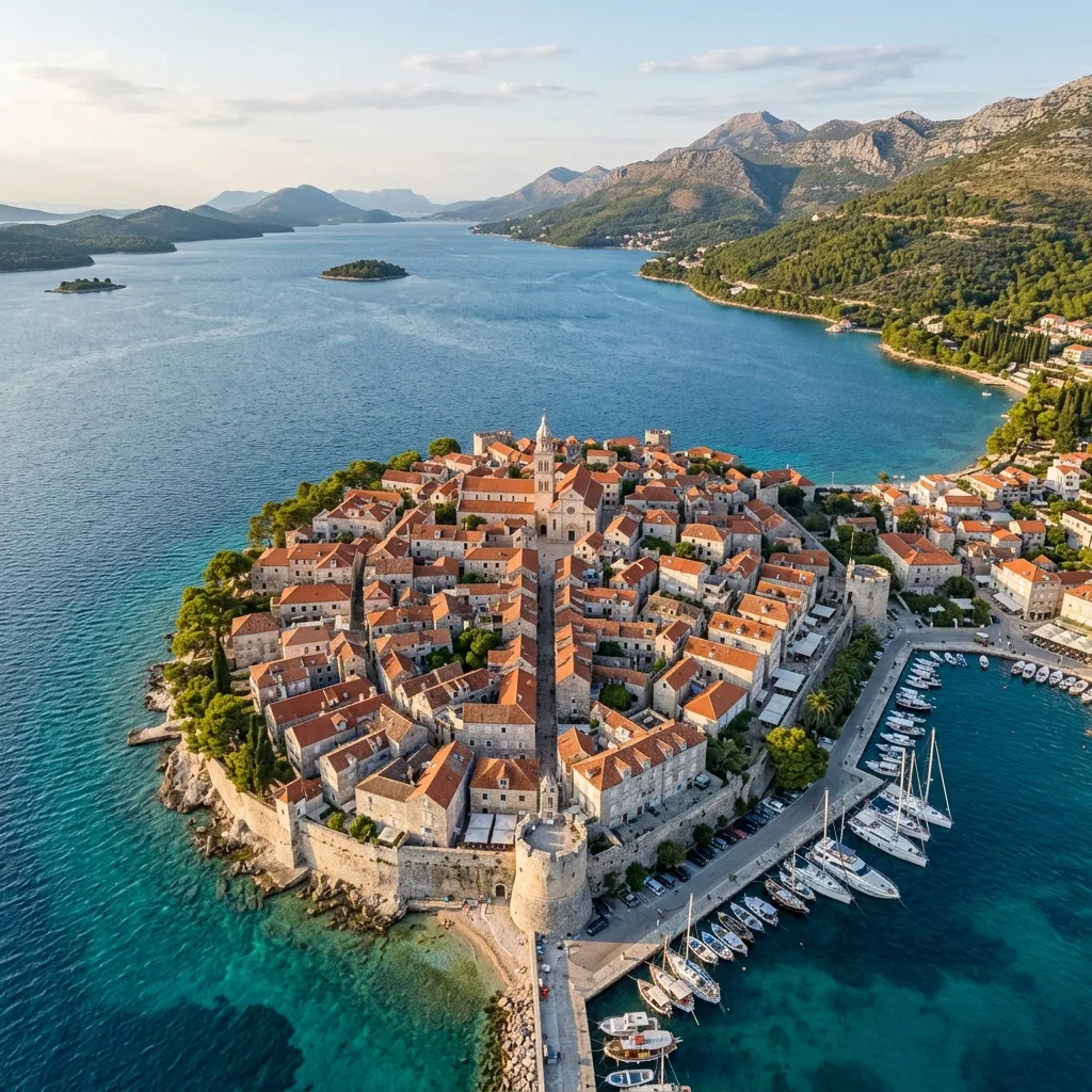 Stari grad Korčule sa venecijanskim planom riblje kosti, rodno mesto Marka Pola po tradiciji