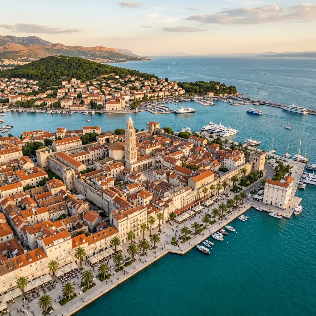 Dioklecijanova palata u Splitu — UNESCO Stari grad sa Rivom i Marjan brdom u pozadini