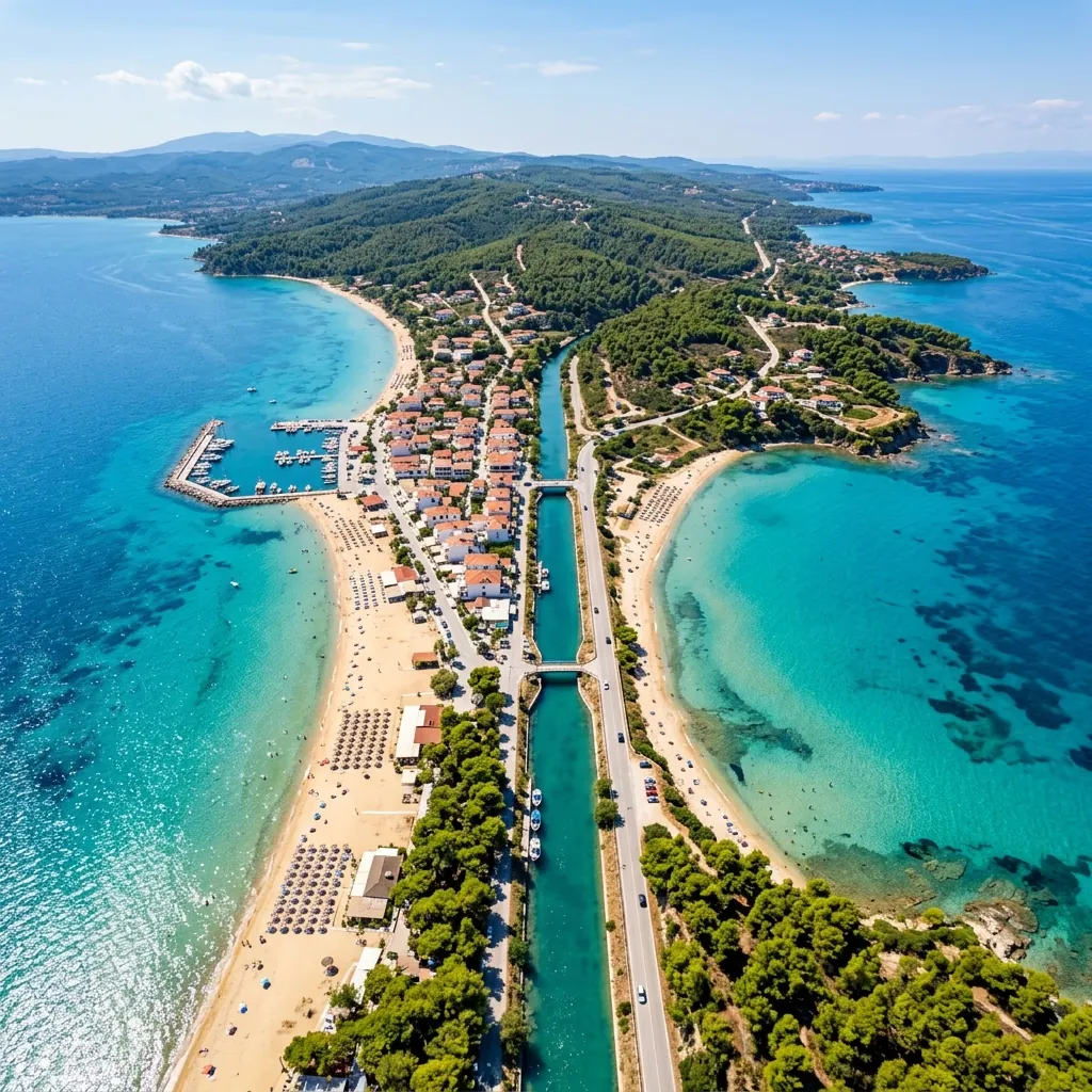 Kanal Nea Potidaia sa mostom koji razdvaja Kasandru od kopna Halkidikija