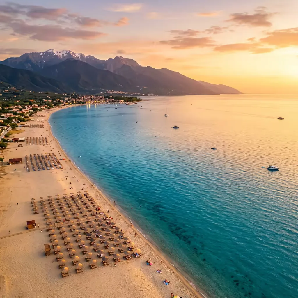 Plaža Nei Pori na južnom kraju Olimpske rivijere sa dugom peščanom obalom