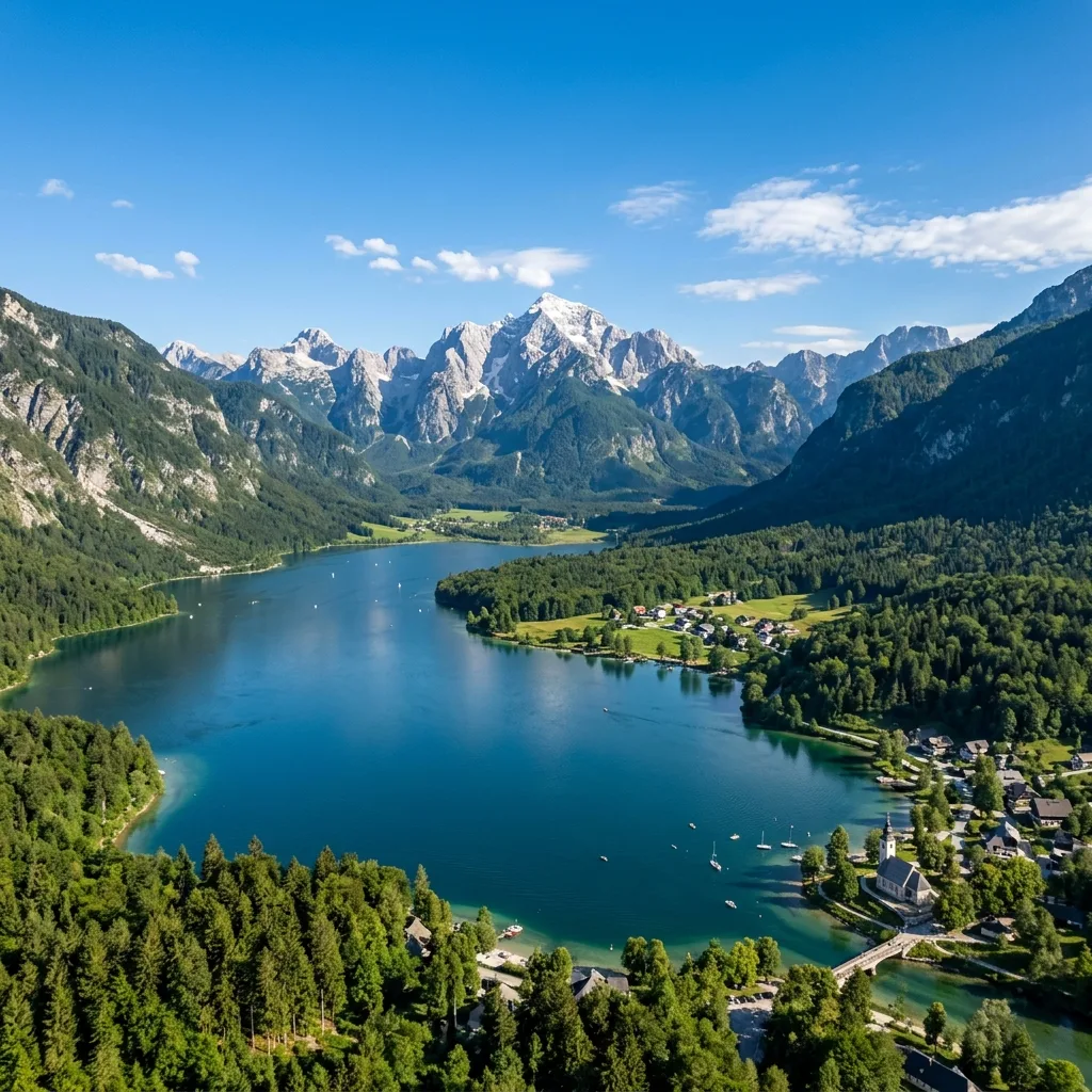 Bohinjsko jezero sa crkvom sv. Janeza Krstnika i panoramom Triglava u pozadini